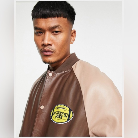 Oversized Real Leather Varsity Jacket in Brown Size M - Picture 4 of 4